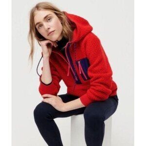 J. Crew Womens XS Red Long Sleeves Sherpa Polartec Half Zip Pullover Sweater